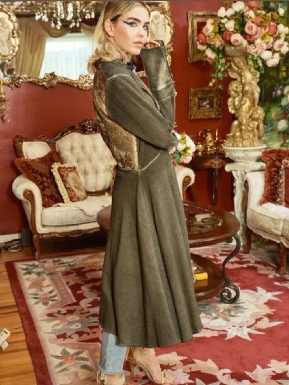 Aratta The Heart of Autumn Cotton Button-Down Floral Long Coat Green SZ S M L - Picture 5 of 10